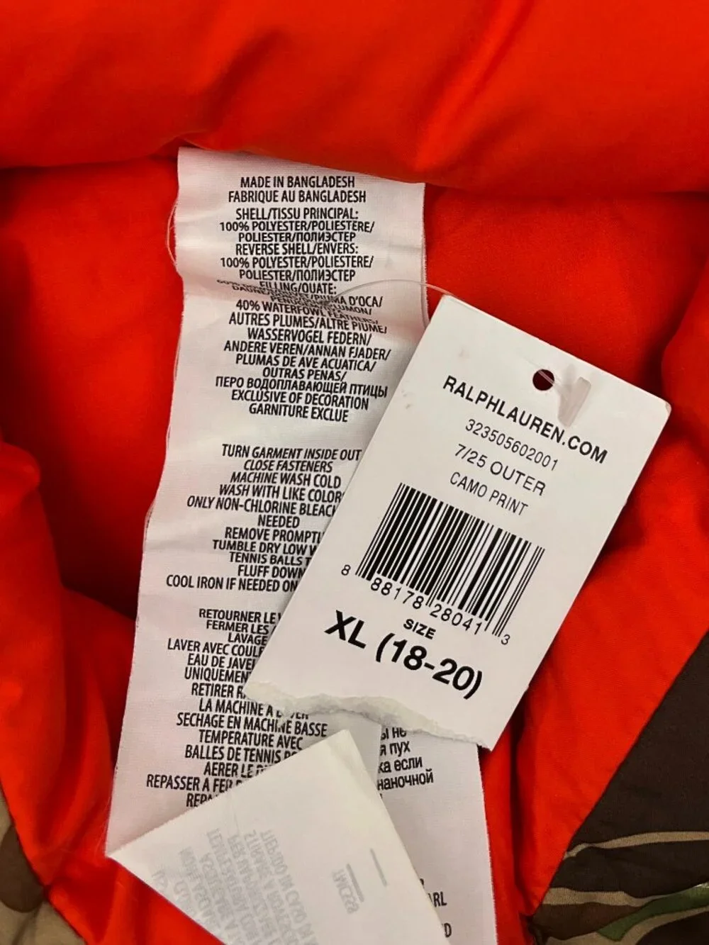 Polo Ralph Lauren New NWT Camo Down Reversible Orange Vest Boys XL X-Large 18/20